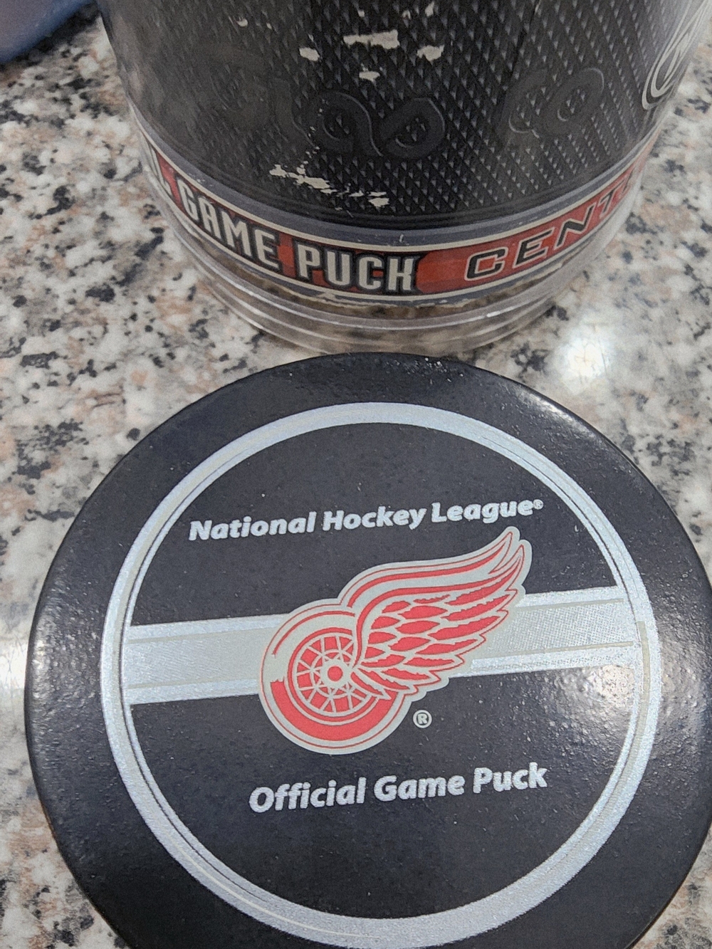 NHL Detroit Red Wings Black and Red Official Game Puck